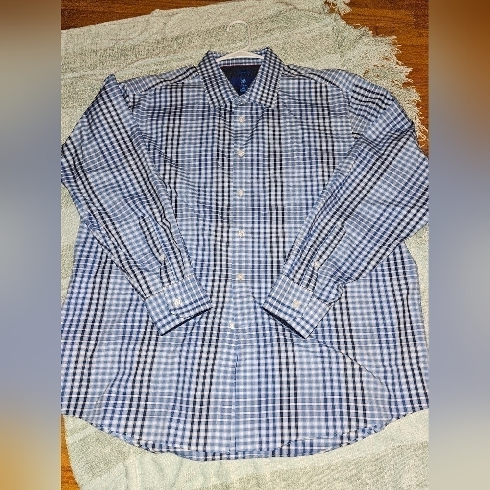 Egara Non Iron Cotton Blue Striped Dress Shirt SZ XXL